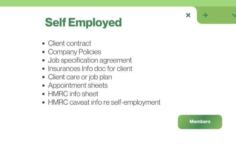 A list of forms for self employed PAs to use