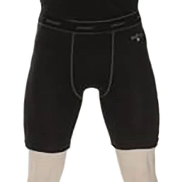 Black compression shorts on mannequin.