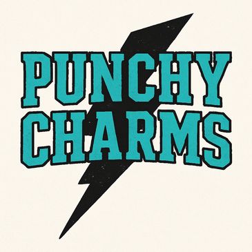 Punchy Charms logo with lightning bolt.