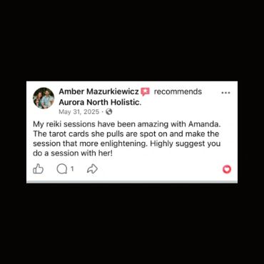 Positive review for Aurora North Holistic and Amanda's reiki sessions.
