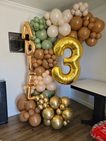 Multi Colored balloon column for a 3rd birthday party. We can match the colors of your party's theme!