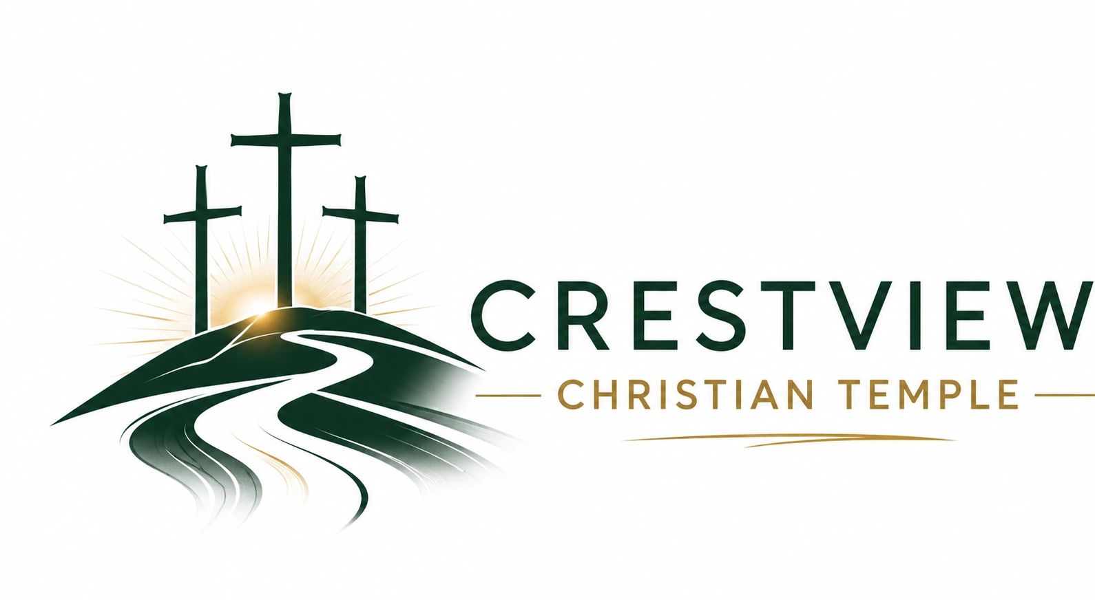 Logo with three crosses on a hill and a winding path for Crestview Christian Temple.