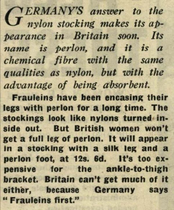 A 1952 article about Perlon stockings.