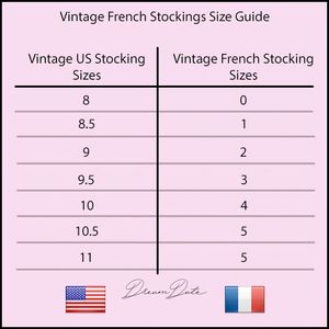 French nylon stocking size conversion chart (Tableau de conversion des tailles de bas)