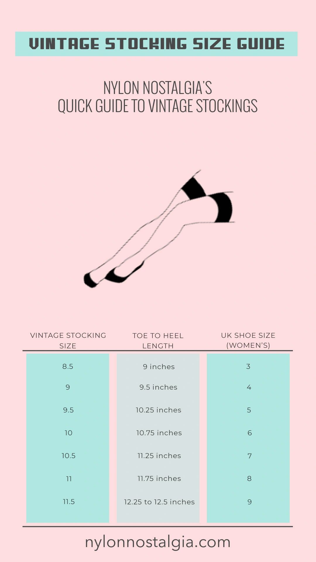 Vintage stocking size guide.  Best nylon stocking measuring guide.