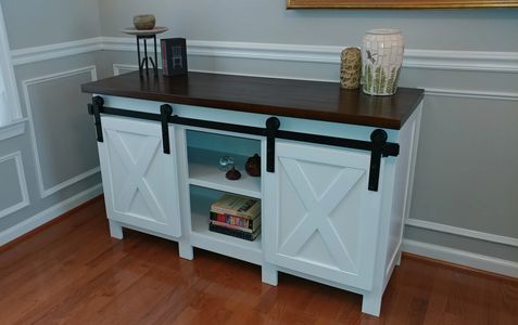 JD Designs Fine Woodworks Custom Furniture Farmhouse Style Barn Door Credenza