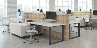 furniture installation
modern office
white furniture
new technology
view of big city