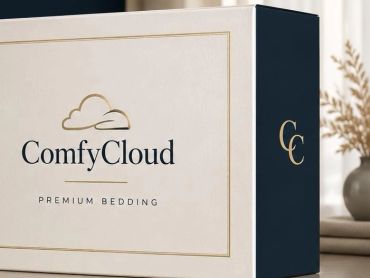 Elegant ComfyCloud premium bedding box with minimalist design.