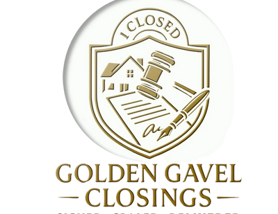 Golden Gavel Closings logo featuring a house, gavel, and pen.