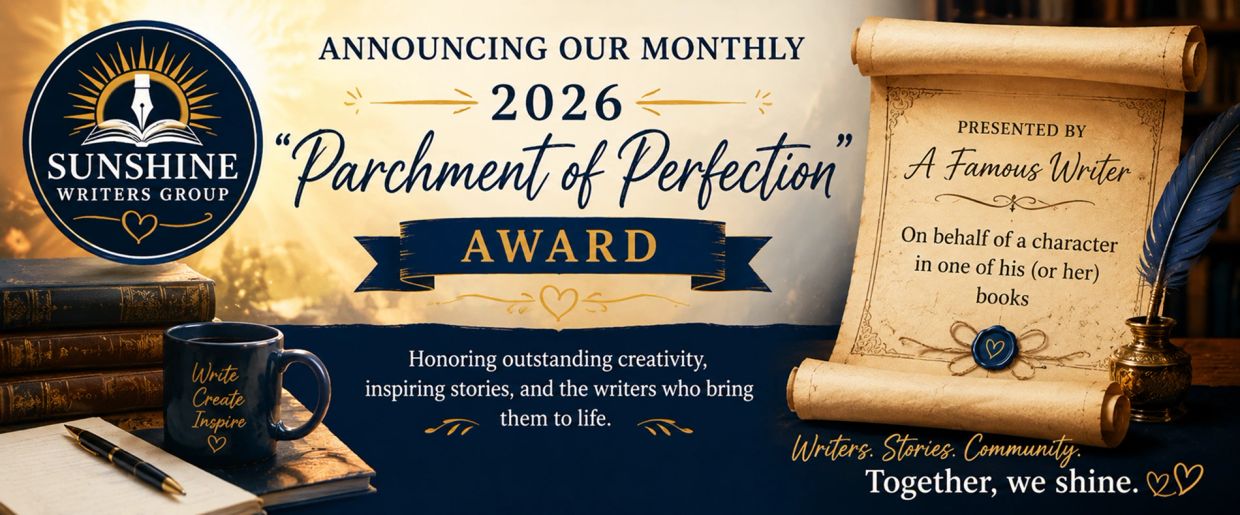 Announcement for the 2026 Parchment of Perfection Award by Sunshine Writers Group.