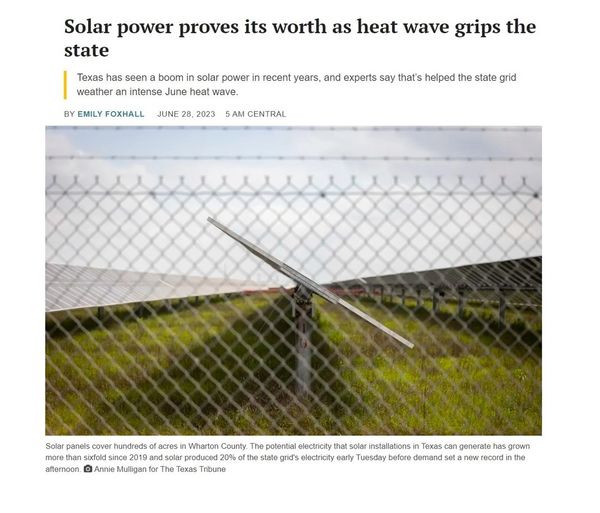 Texas Grid helped by Solar Farms