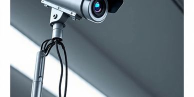 Close-up of a security camera mounted indoors.
