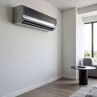 Wall-mounted air conditioner in a modern living room.
