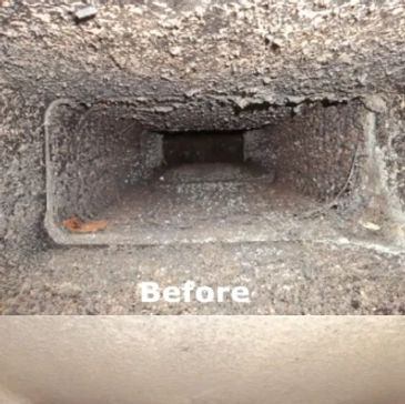 Chimney before cleaning and after cleaning