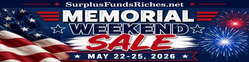Memorial Weekend Sale banner with American flag and fireworks.