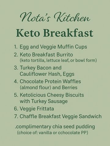 choose 7 meal options from the Keto Breakfast Menu. duplicate items optional.