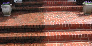 Steps cleaned, Thornton Hough, Wirral, Merseyside.