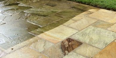 Indian Stone Patio cleaned, West Kirby, Wirral, Merseyside.