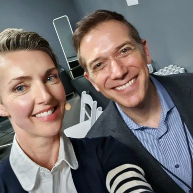 A selfie of Aaron and Mainstage Speaker, Rebecca Hirst.