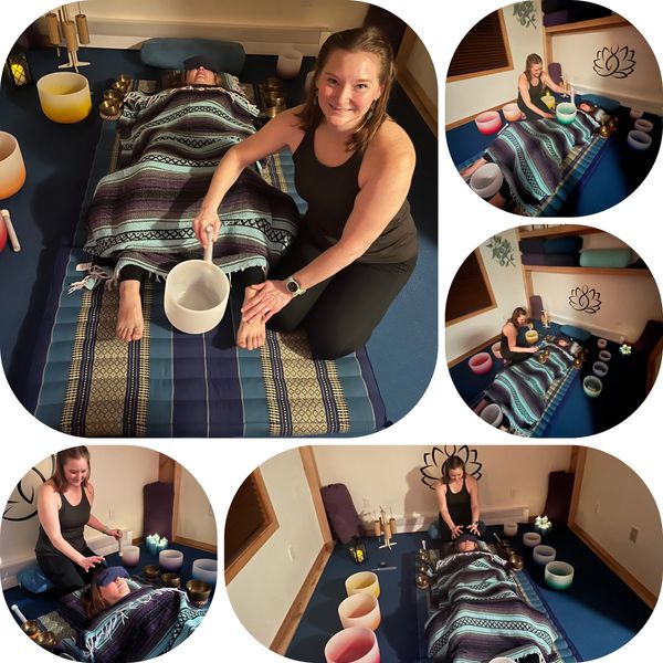 Woman receiving Energy (Reiki) and sound healing treatment at Rainforest  Bodyworks in Ketchikan, AK