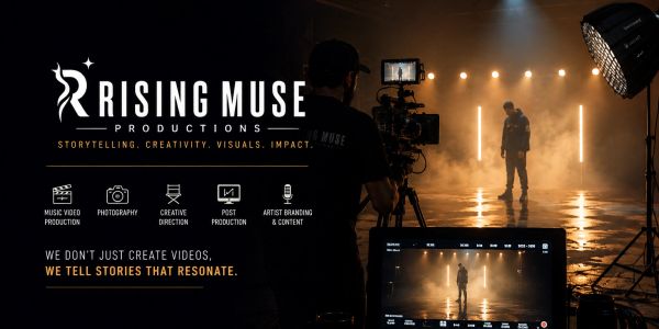 A professional video shoot by Rising Muse Productions with creative lighting and storytelling focus.