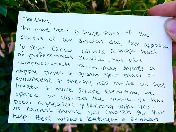 Thank you card from Grateful couple