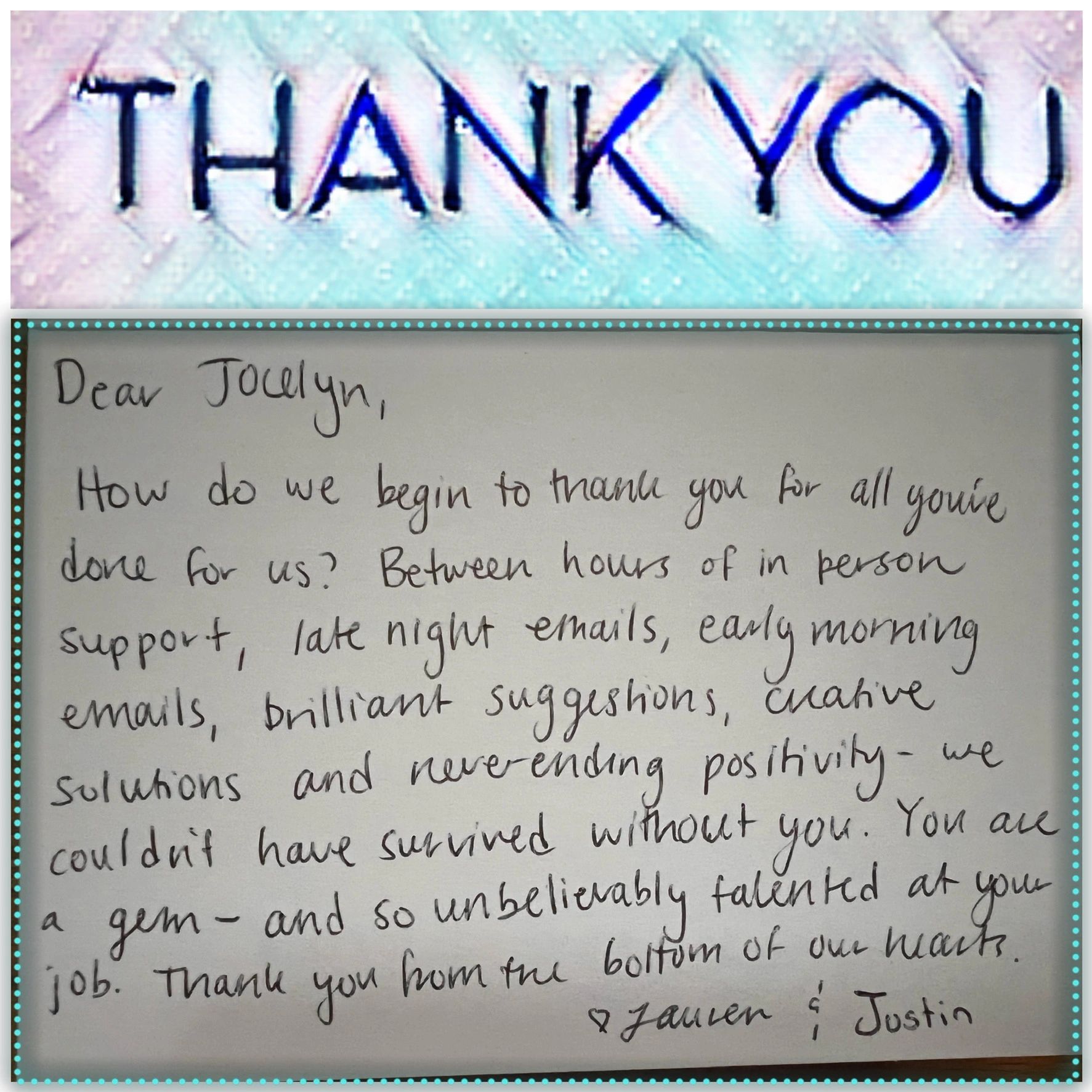 Wedding coordinator thank you card for a Pacific Northwest wedding