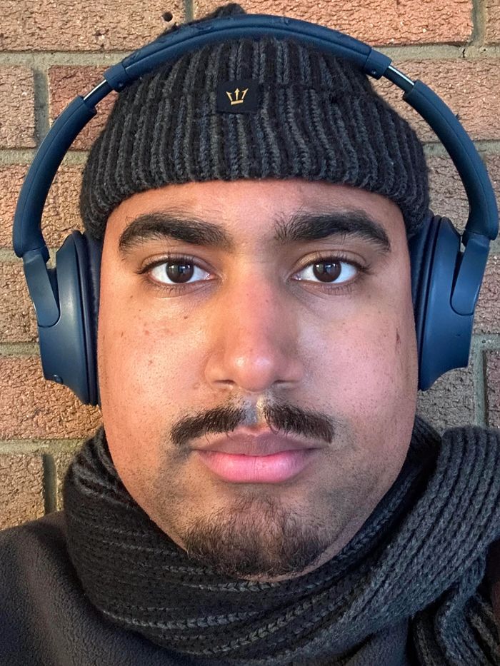 A selfie of Jordan Dean Ezekude whilst in Southampton, taken on the afternoon of January 1st 2026. He works in art and design, and produces electronic music.