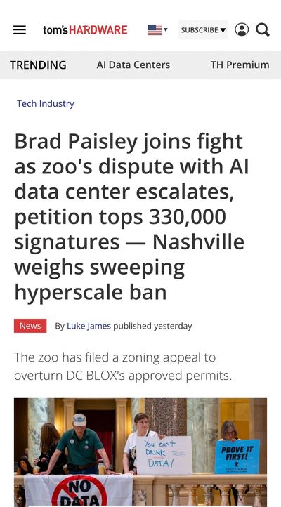 Brad Paisley supports Nashville zoo's opposition to AI data center expansion.