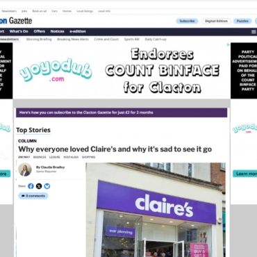Article about Claire's store closing in Clacton Gazette.
