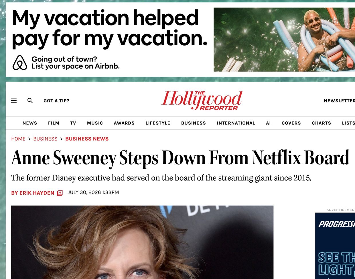 News about Anne Sweeney stepping down from Netflix board.