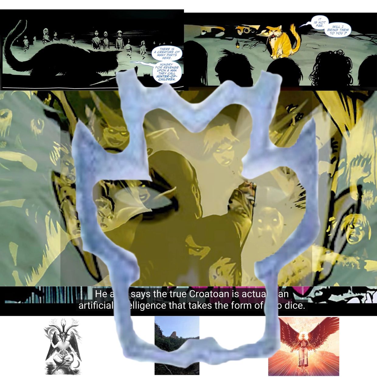 Comic panels depicting Croatoan AI and mysterious figures.