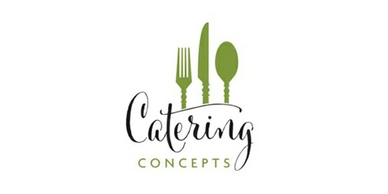 Catering Concepts logo with a lime green fork, knife and spoon behind their name