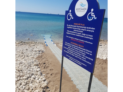 Accessible beach with a ramp for disabled individuals at Bozcaada.