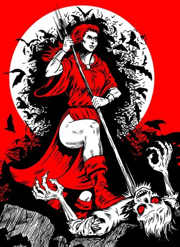 Woman warrior vampire hunter zombie bats illustration Jacob Stoltz