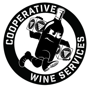 CWS Cooperative Wine Services Logo The Wine Company St Paul MN Wine bottle mascot carrying boxes
