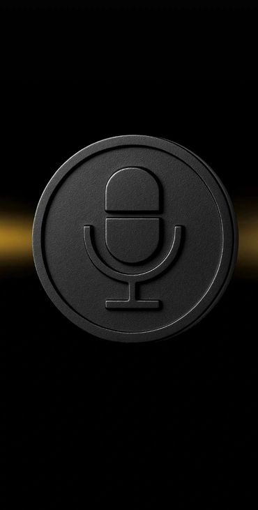 Black microphone icon on a dark background with yellow light streaks.