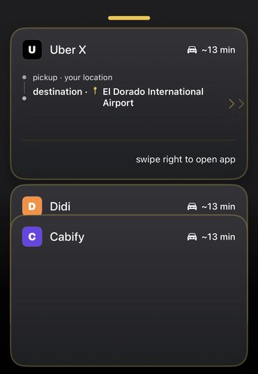 Ride options to El Dorado International Airport with approx. 13 min wait time.