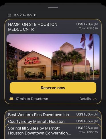 Hampton Inn & Suites hotel in Houston with reservation details and pricing.
