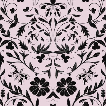 Pink and Black Symmetrical Whimsical Wallpaper
