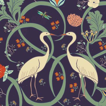 Swans and floral in William Morris Style