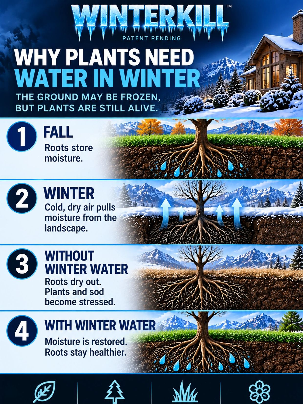 Why plants need water in winter explained in four steps with visuals.