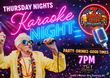 Energetic karaoke night event at 7 PM every Thursday at Mile Inn, Fremont, MI.