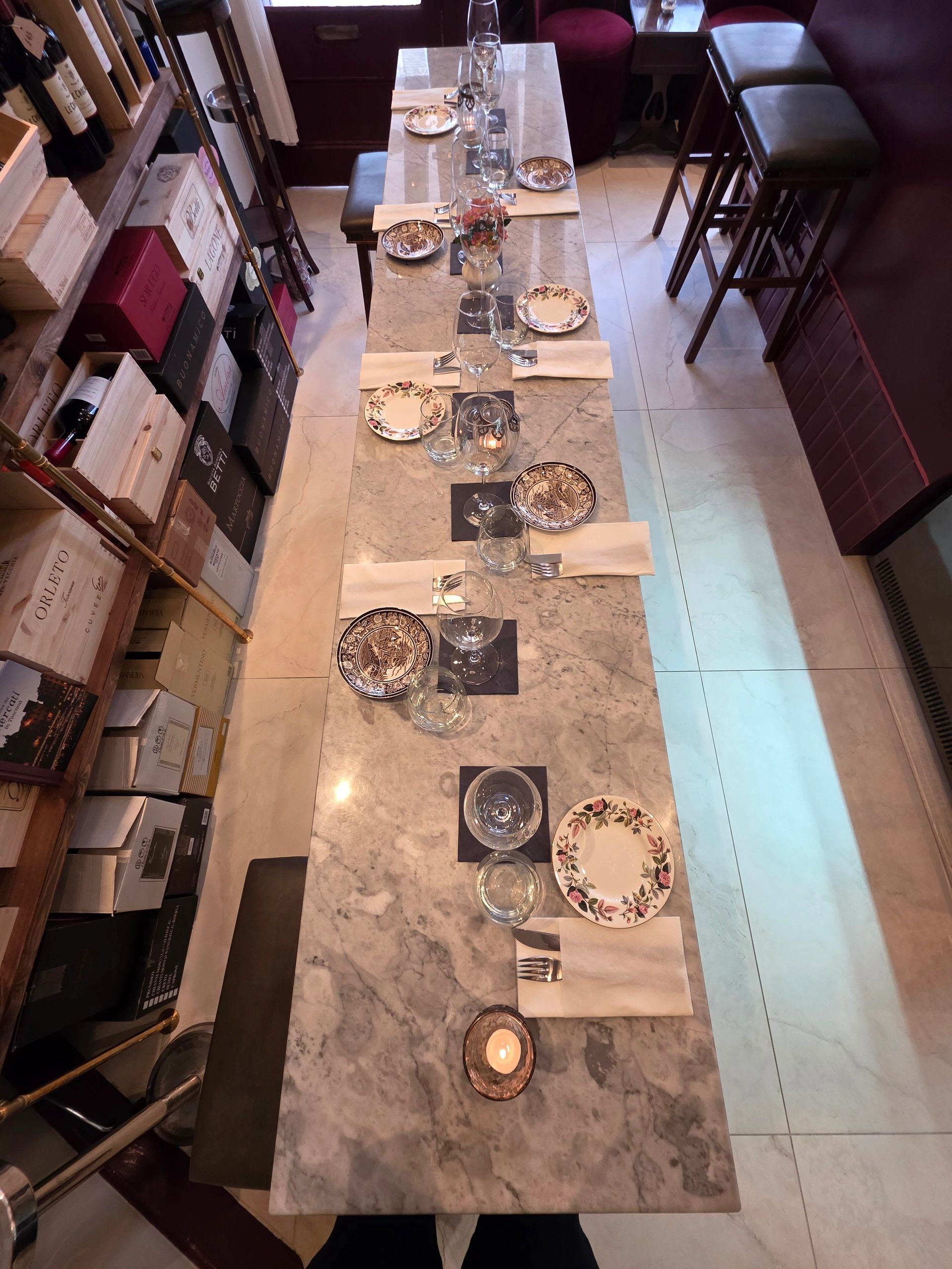 Private dining table set for an exclusive event at Tartufo e Vino Toscana, Brook Green, London
