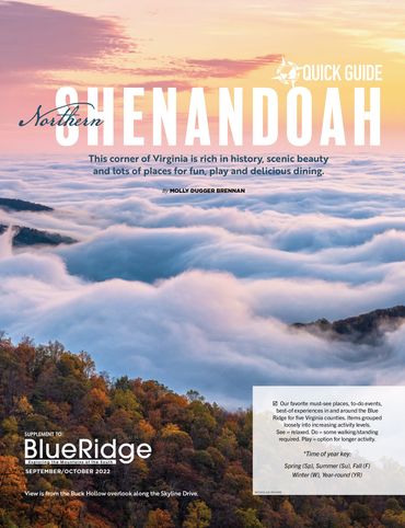 Northern Shenandoah's scenic beauty with mist-covered mountains at sunrise.
