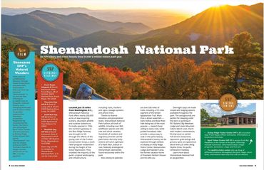 Scenic sunrise over Shenandoah National Park's autumn foliage and rolling mountains.