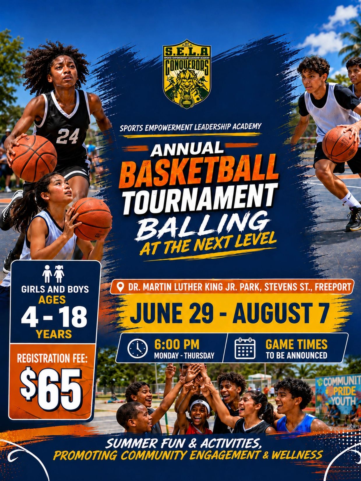 Annual basketball tournament for kids aged 4-18 at Dr. Martin Luther King Jr. Park.