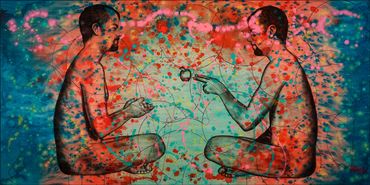 Satan rencontre Jésus, 2019
Mixed-Media on Wood
96 x 48 inches
©Artist Robert Perez