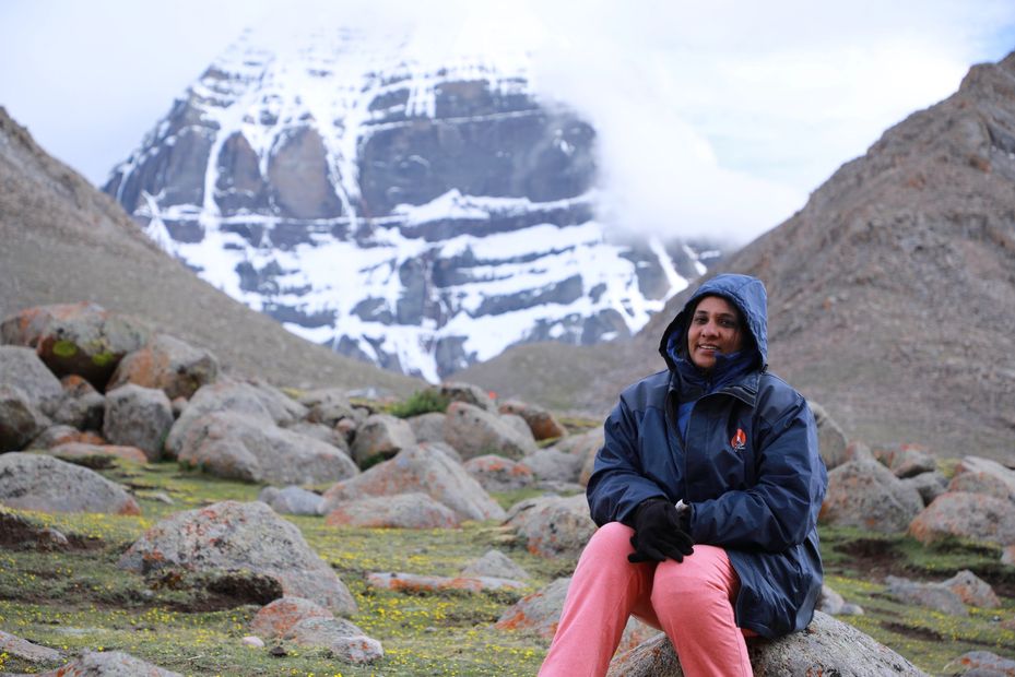 Mochitha in front of Mount Kailash / Kailasam with Moksha Team in 2019 Trip