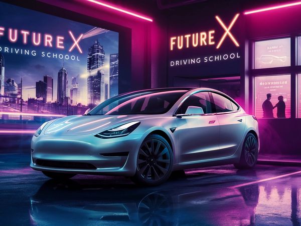 Tesla training vehicle at a Vancouver driving school offering personalized lessons and road test preparation.